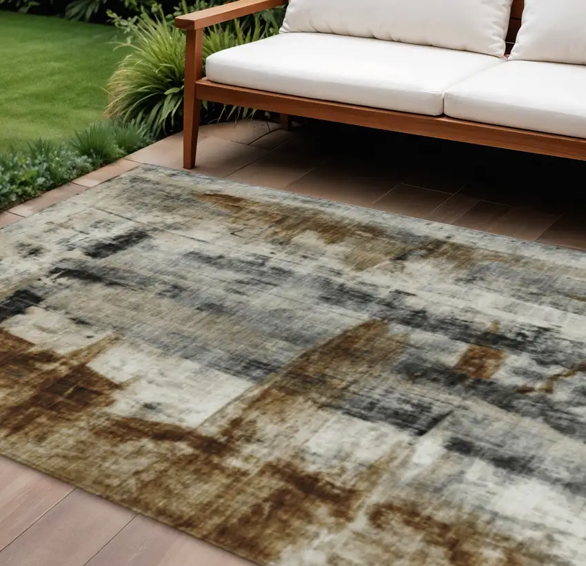Taupe And Ivory Abstract Washable Indoor Outdoor Area Rug Photo 2