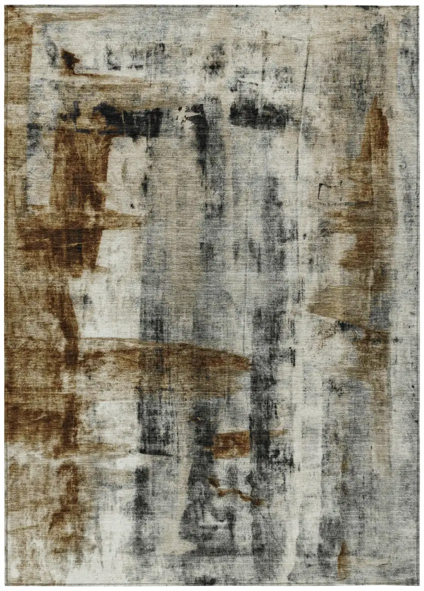 Taupe And Ivory Abstract Washable Indoor Outdoor Area Rug Photo 7