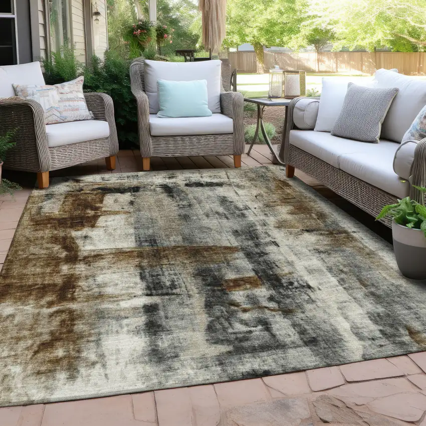 Taupe And Ivory Abstract Washable Indoor Outdoor Area Rug Photo 3