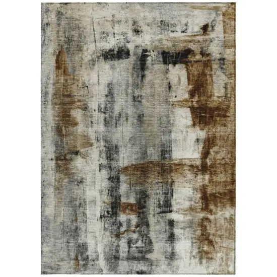 Taupe And Ivory Abstract Washable Indoor Outdoor Area Rug Photo 8