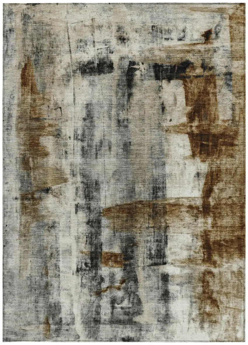 Taupe And Ivory Abstract Washable Indoor Outdoor Area Rug Photo 8