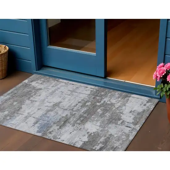 Taupe And Ivory Abstract Washable Indoor Outdoor Area Rug Photo 1