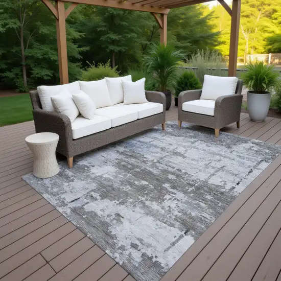 Taupe And Ivory Abstract Washable Indoor Outdoor Area Rug Photo 7