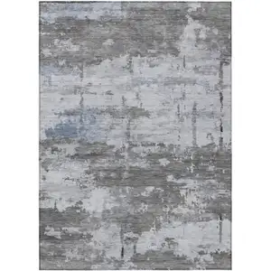 Photo of Taupe And Ivory Abstract Washable Indoor Outdoor Area Rug