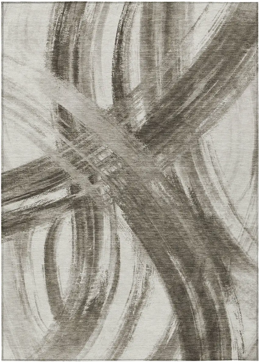 Taupe And Ivory Abstract Washable Indoor Outdoor Area Rug Photo 9