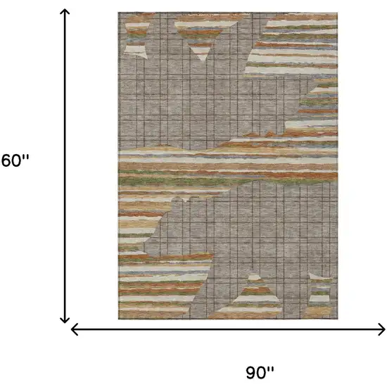 Taupe And Ivory Abstract Washable Indoor Outdoor Area Rug Photo 6