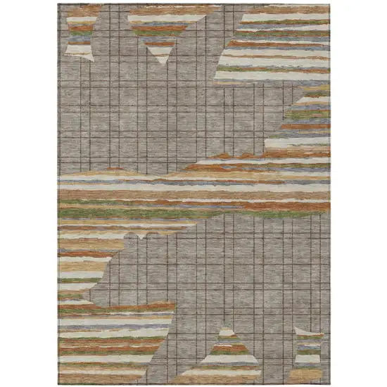 Taupe And Ivory Abstract Washable Indoor Outdoor Area Rug Photo 1