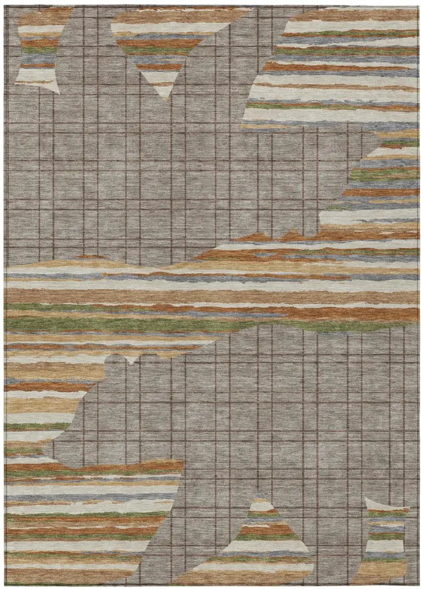 Taupe And Ivory Abstract Washable Indoor Outdoor Area Rug Photo 1