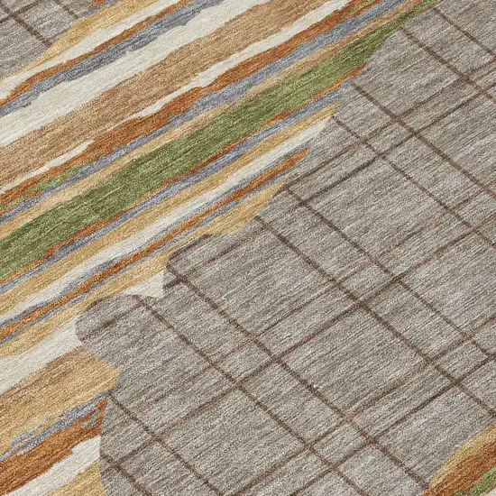 Taupe And Ivory Abstract Washable Indoor Outdoor Area Rug Photo 5