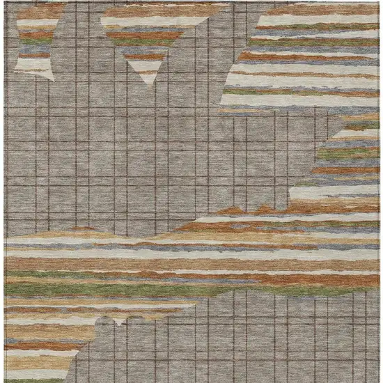 Taupe And Ivory Abstract Washable Indoor Outdoor Area Rug Photo 3