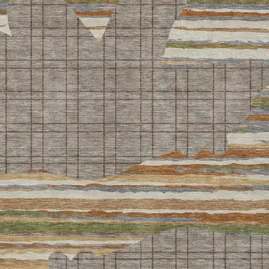 Taupe And Ivory Abstract Washable Indoor Outdoor Area Rug Photo 2