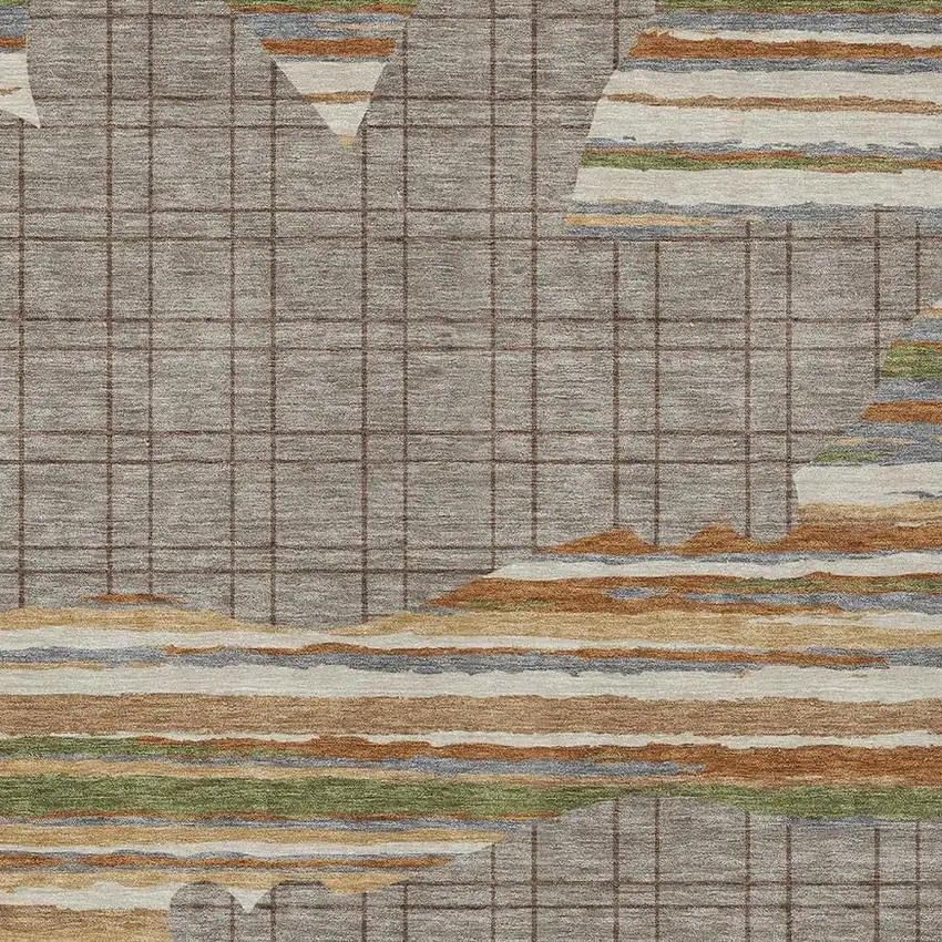 Taupe And Ivory Abstract Washable Indoor Outdoor Area Rug Photo 2