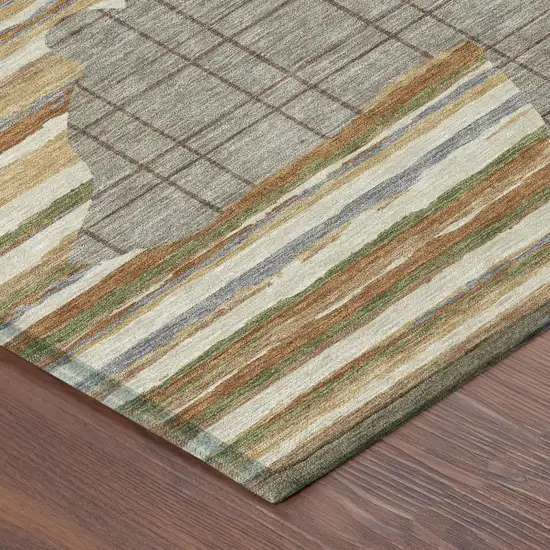 Taupe And Ivory Abstract Washable Indoor Outdoor Area Rug Photo 4