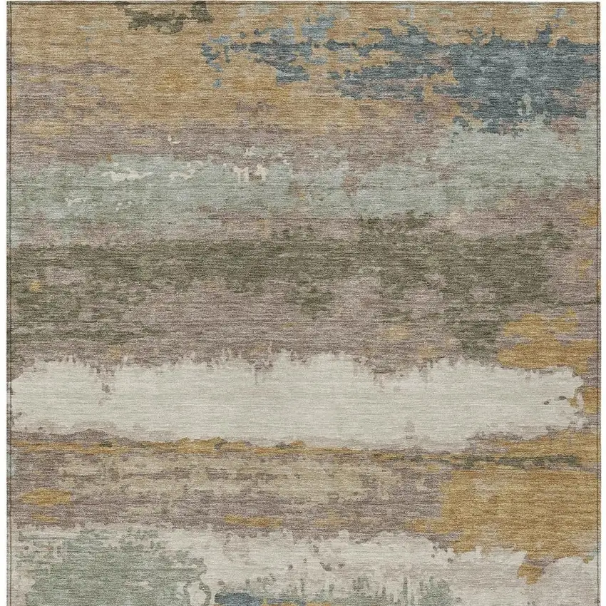 Taupe And Ivory Abstract Washable Indoor Outdoor Area Rug Photo 3