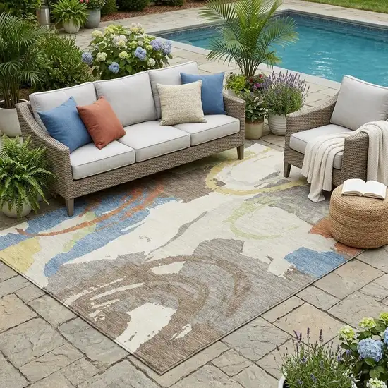 Taupe And Ivory Abstract Washable Indoor Outdoor Area Rug Photo 1