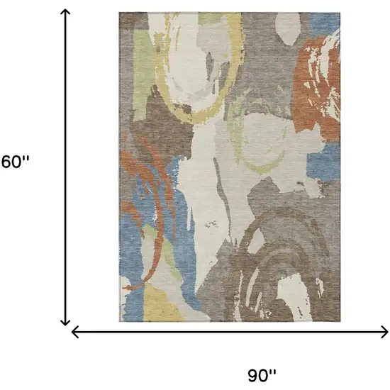 Taupe And Ivory Abstract Washable Indoor Outdoor Area Rug Photo 8