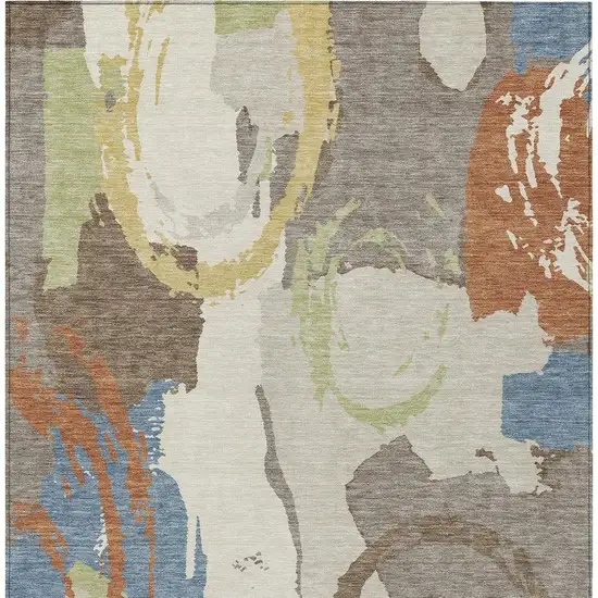 Taupe And Ivory Abstract Washable Indoor Outdoor Area Rug Photo 6