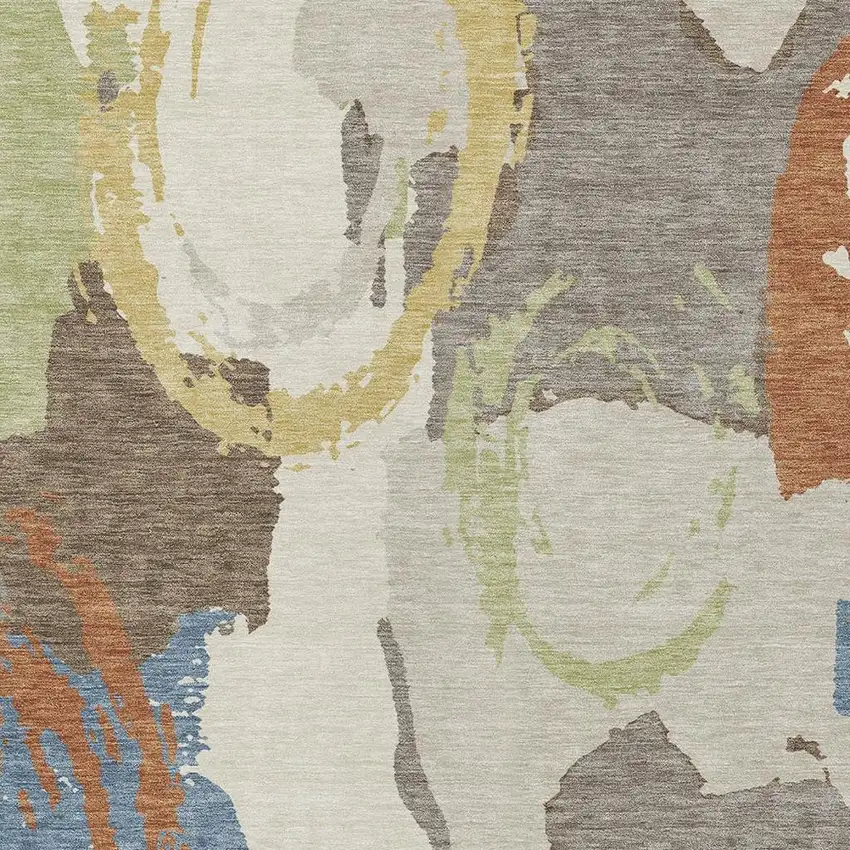 Taupe And Ivory Abstract Washable Indoor Outdoor Area Rug Photo 5