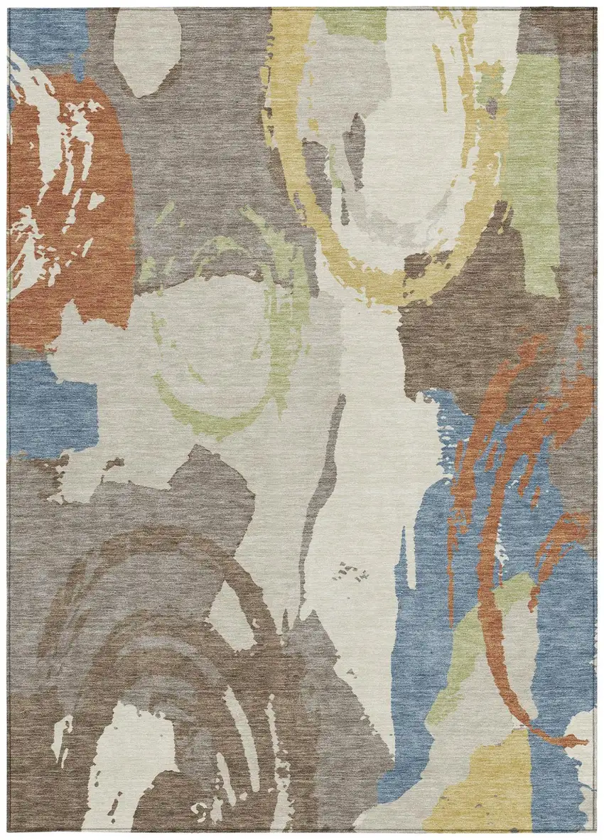 Taupe And Ivory Abstract Washable Indoor Outdoor Area Rug Photo 4
