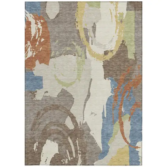 Taupe And Ivory Abstract Washable Indoor Outdoor Area Rug Photo 4