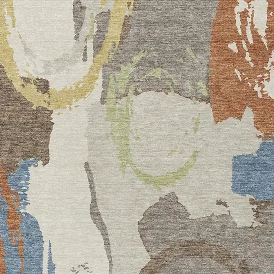 Taupe And Ivory Abstract Washable Indoor Outdoor Area Rug Photo 3