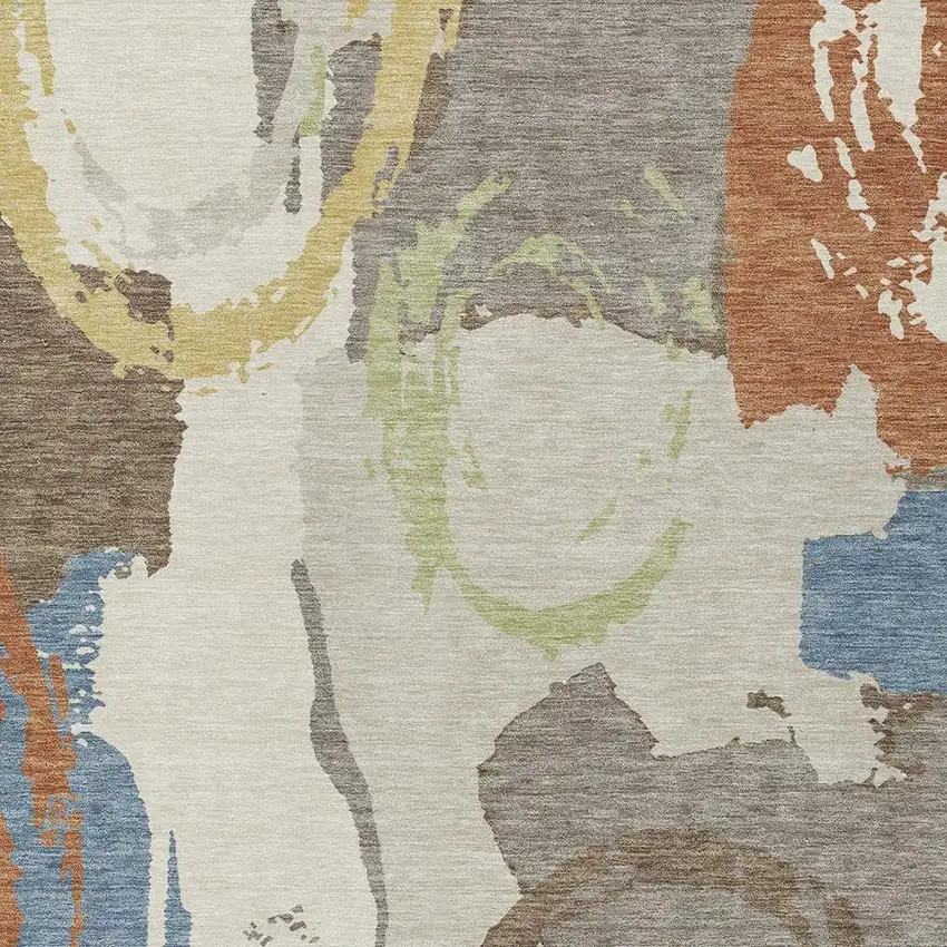 Taupe And Ivory Abstract Washable Indoor Outdoor Area Rug Photo 3