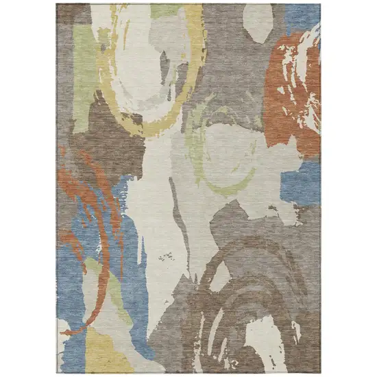 Taupe And Ivory Abstract Washable Indoor Outdoor Area Rug Photo 2