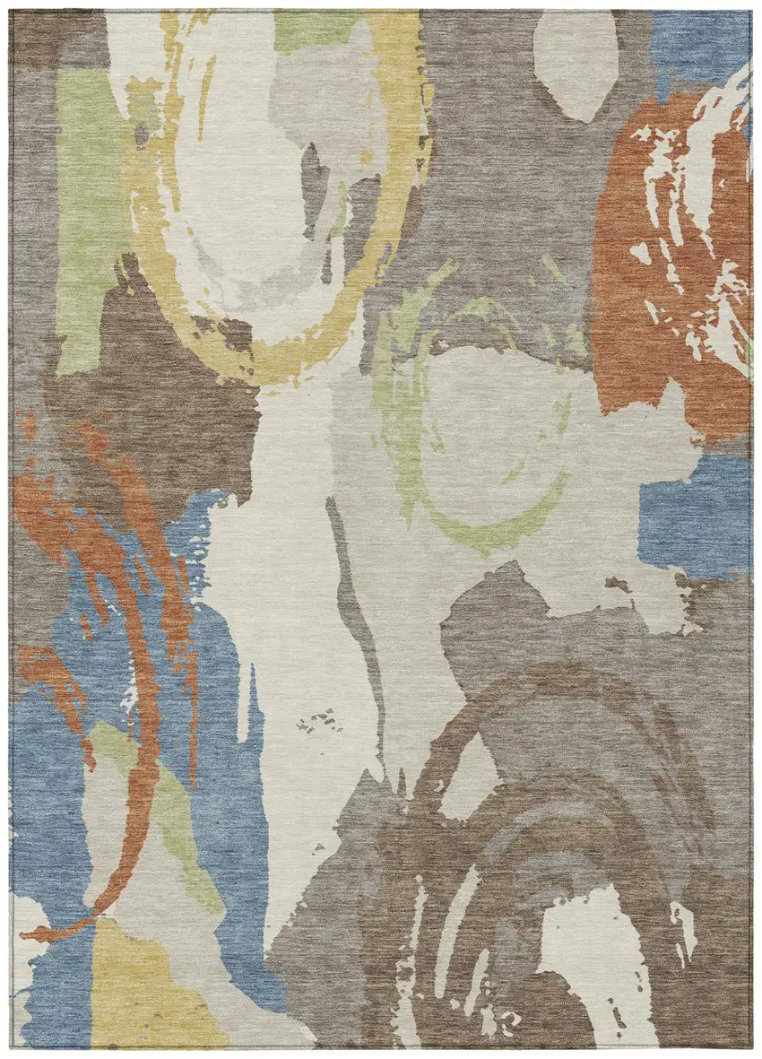 Taupe And Ivory Abstract Washable Indoor Outdoor Area Rug Photo 2