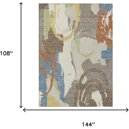 Taupe And Ivory Abstract Washable Indoor Outdoor Area Rug Photo 8