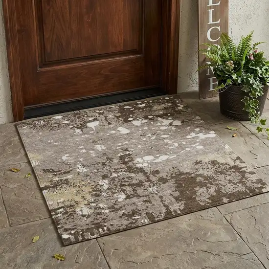 Taupe And Ivory Abstract Washable Indoor Outdoor Area Rug Photo 1