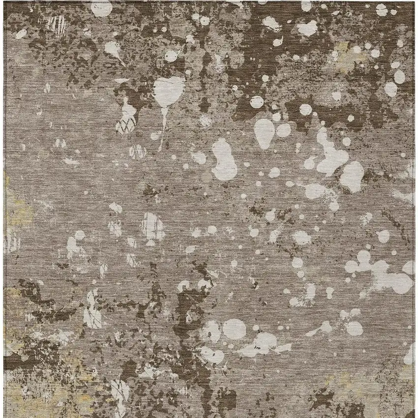 Taupe And Ivory Abstract Washable Indoor Outdoor Area Rug Photo 6
