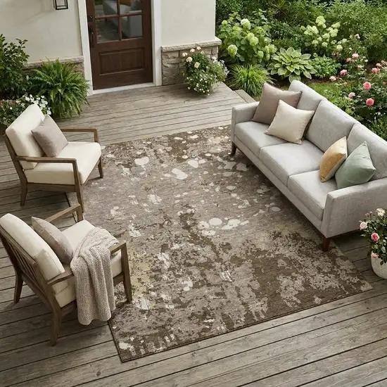 Taupe And Ivory Abstract Washable Indoor Outdoor Area Rug Photo 1