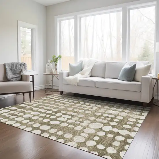 Taupe And Ivory Abstract Washable Indoor Outdoor Area Rug Photo 9