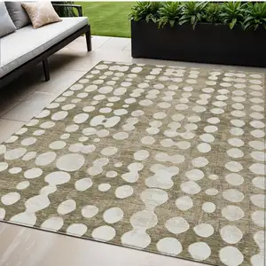 Photo of Taupe And Ivory Abstract Washable Indoor Outdoor Area Rug