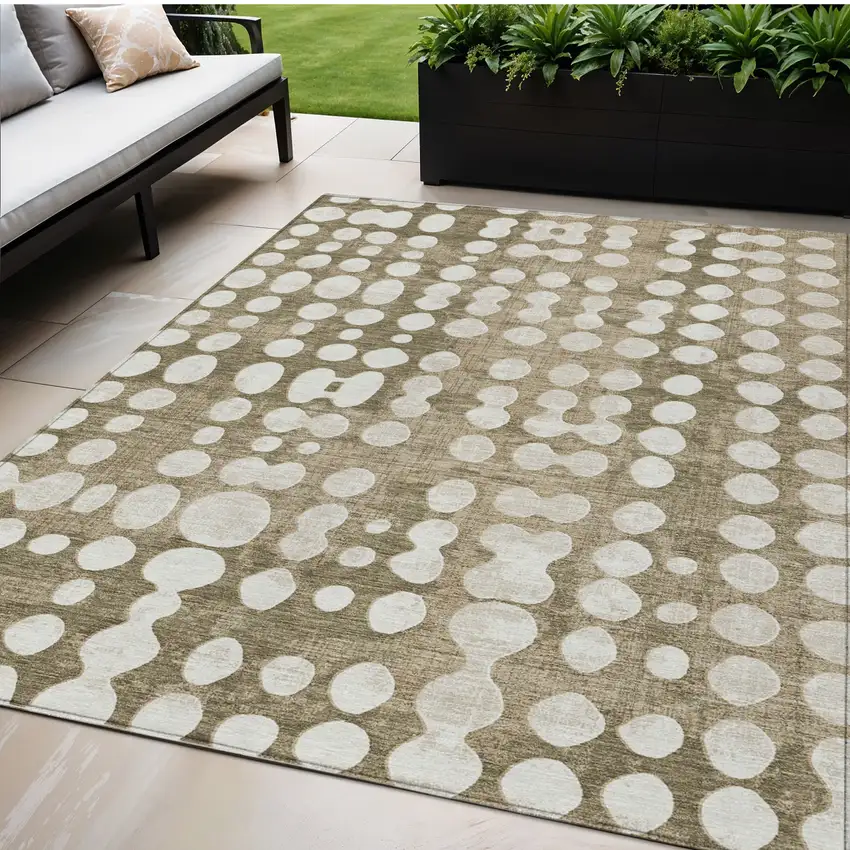 Taupe And Ivory Abstract Washable Indoor Outdoor Area Rug Photo 1