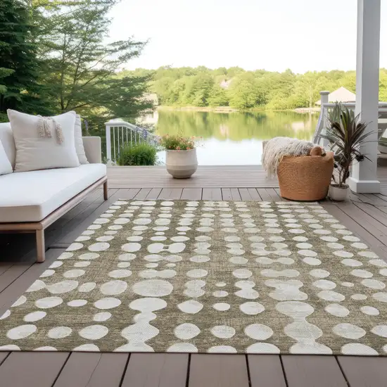Taupe And Ivory Abstract Washable Indoor Outdoor Area Rug Photo 9