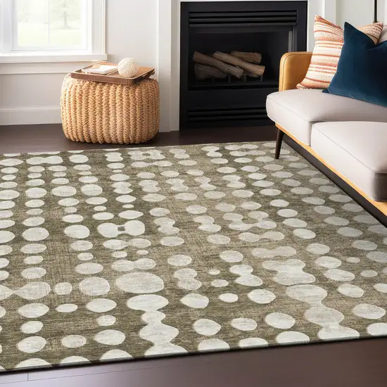 Taupe And Ivory Abstract Washable Indoor Outdoor Area Rug Photo 8
