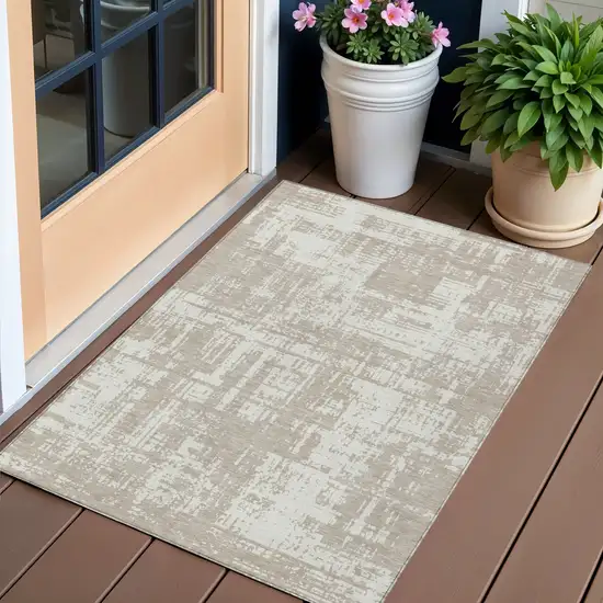 Taupe And Ivory Abstract Washable Indoor Outdoor Area Rug Photo 1