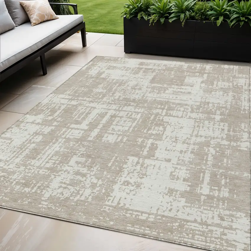 Taupe And Ivory Abstract Washable Indoor Outdoor Area Rug Photo 1