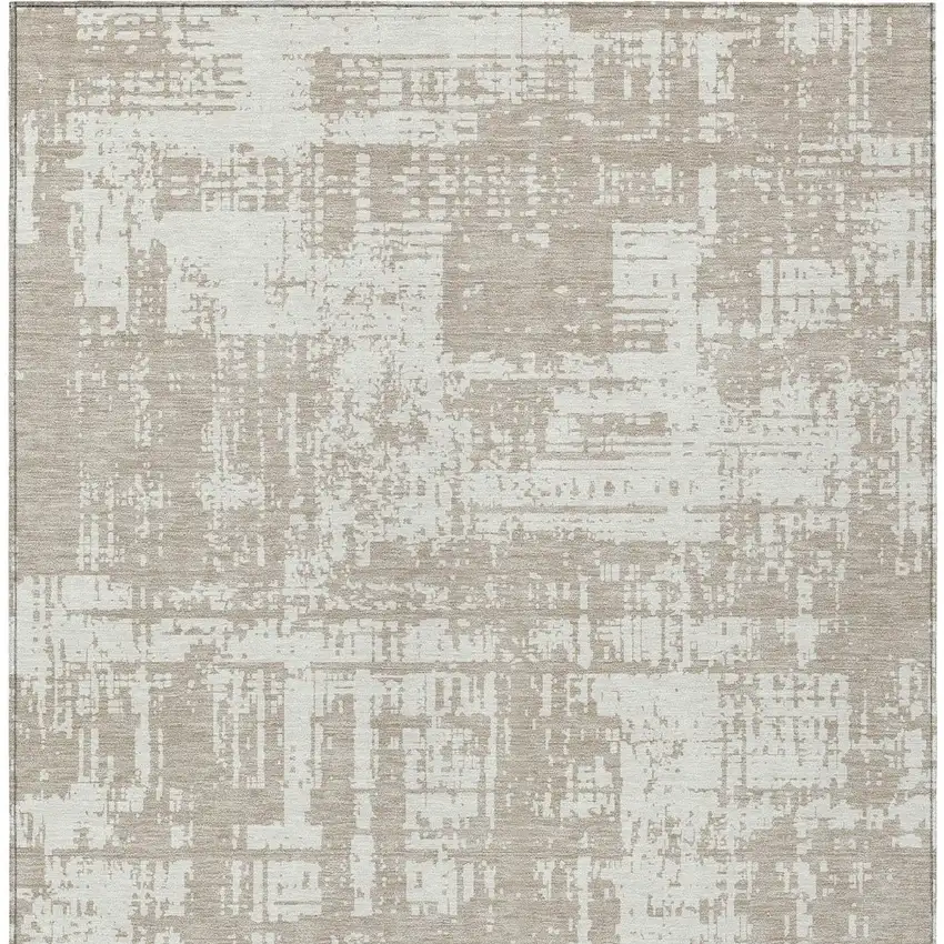 Taupe And Ivory Abstract Washable Indoor Outdoor Area Rug Photo 6
