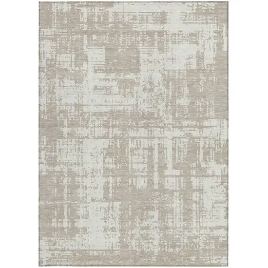 Taupe And Ivory Abstract Washable Indoor Outdoor Area Rug Photo 7