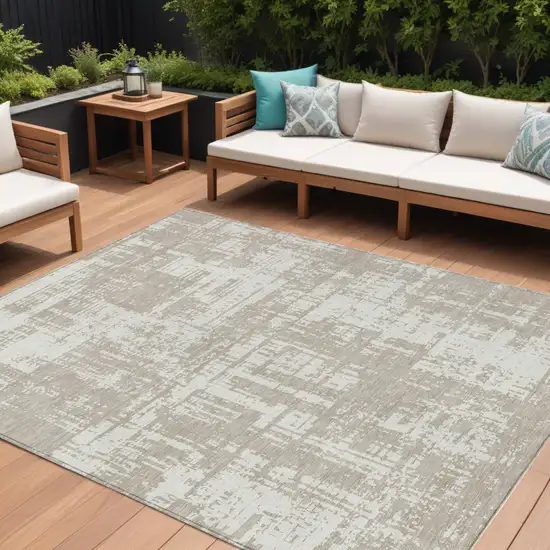 Taupe And Ivory Abstract Washable Indoor Outdoor Area Rug Photo 1