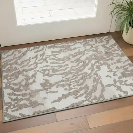 Taupe And Ivory Animal Print Washable Area Rug With UV Protection Photo 2