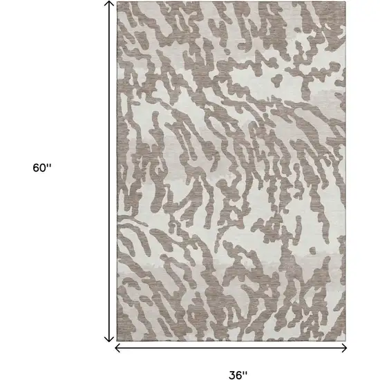 Taupe And Ivory Animal Print Washable Area Rug With UV Protection Photo 3