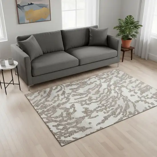 Taupe And Ivory Animal Print Washable Area Rug With UV Protection Photo 2