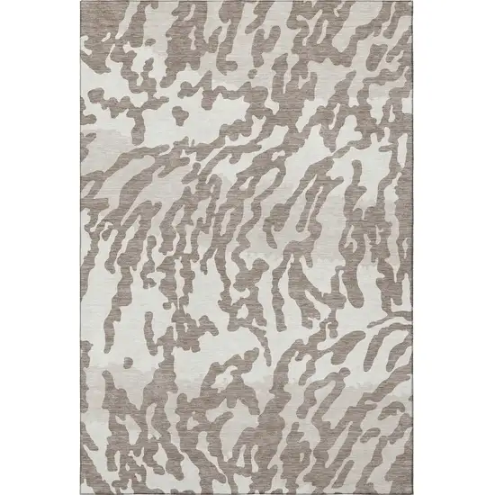 Taupe And Ivory Animal Print Washable Area Rug With UV Protection Photo 4
