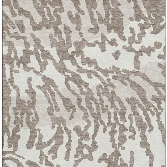 Taupe And Ivory Animal Print Washable Area Rug With UV Protection Photo 3