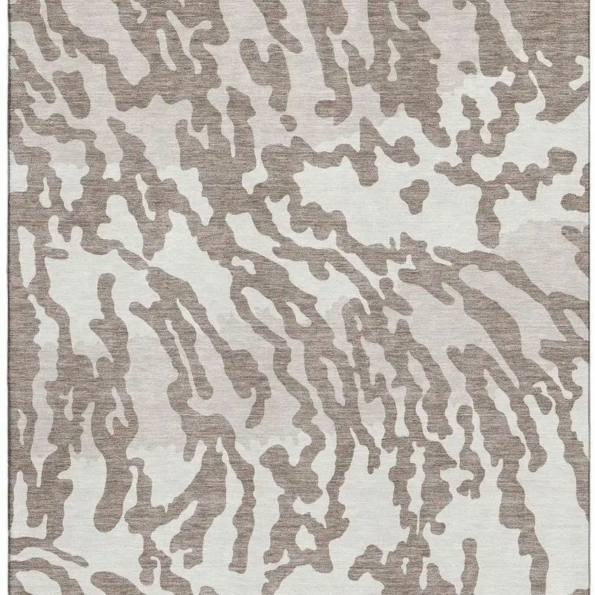 Taupe And Ivory Animal Print Washable Area Rug With UV Protection Photo 3