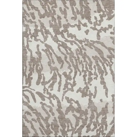 Taupe And Ivory Animal Print Washable Area Rug With UV Protection Photo 1