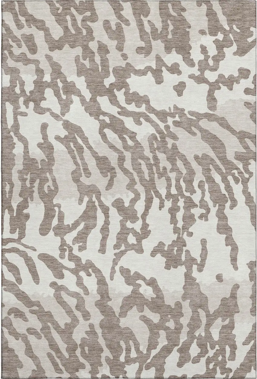 Taupe And Ivory Animal Print Washable Area Rug With UV Protection Photo 1